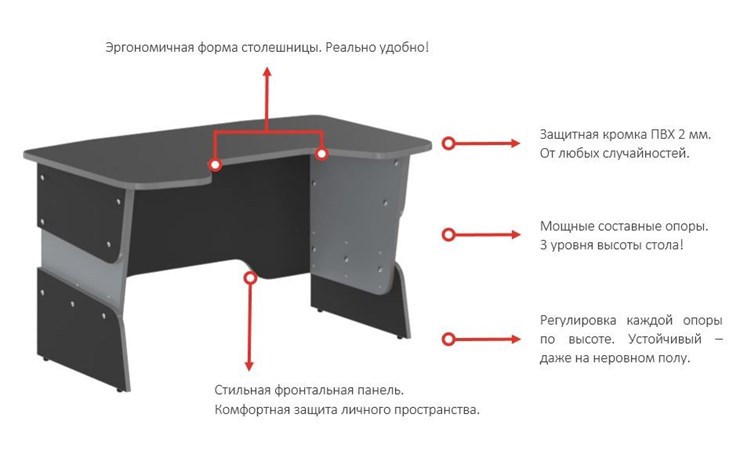 Стол компьютерный SKILLL STG 1385, Антрацит/ Металлик во Владивостоке - изображение 1