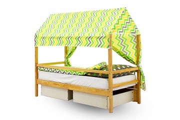 Крыша текстильная для кровати-домика Svogen (зигзаги; зеленый, желтый) во Владивостоке - предосмотр 2