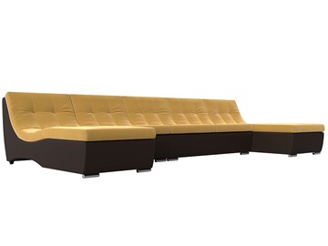 П-образный диван Монреаль, Желтый\Коричневый (Микровельвет\Экокожа) в Артеме