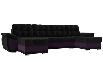Большой П-образный диван Нэстор, Черный/Фиолетовый (велюр) во Владивостоке