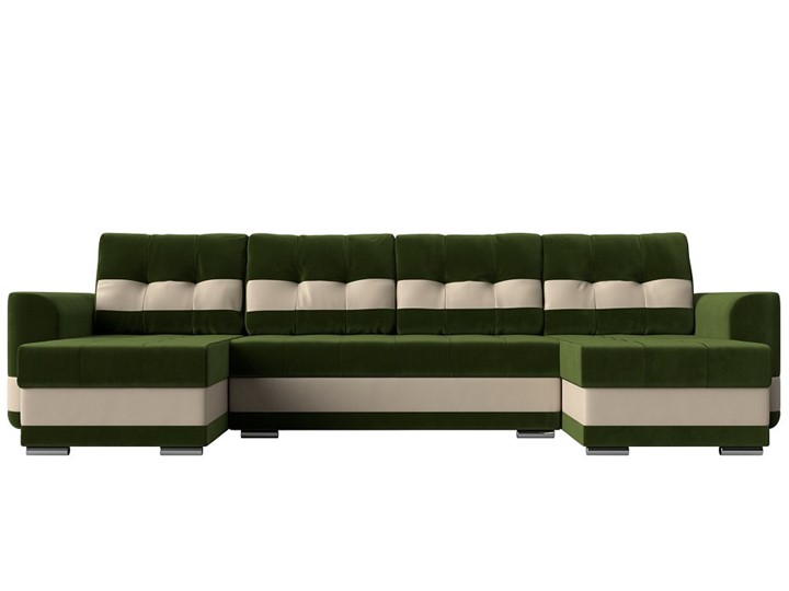 П-образный диван Честер, Зеленый/бежевый (вельвет/экокожа) во Владивостоке - изображение 1