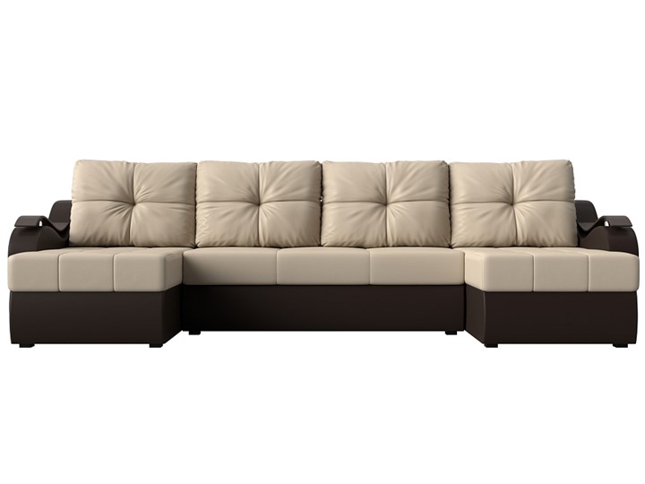 П-образный диван Меркурий П, Бежевый/коричневый (экокожа) во Владивостоке - изображение 1