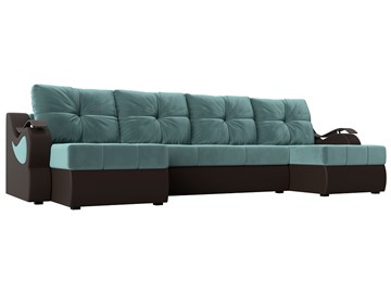 П-образный диван Меркурий П, Бирюзовый\Коричневый (Велюр\Экокожа) в Артеме