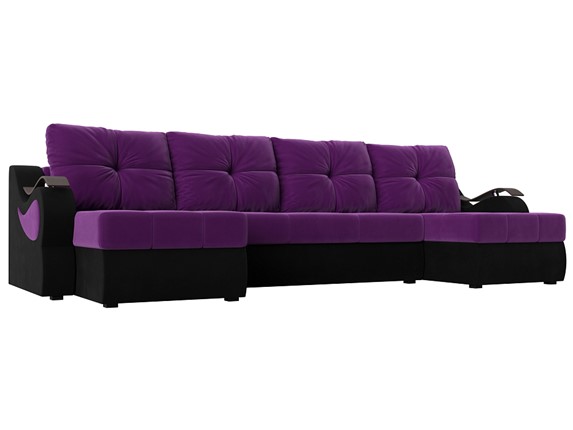 П-образный диван Меркурий П, Фиолетовый/черный (вельвет) во Владивостоке - изображение