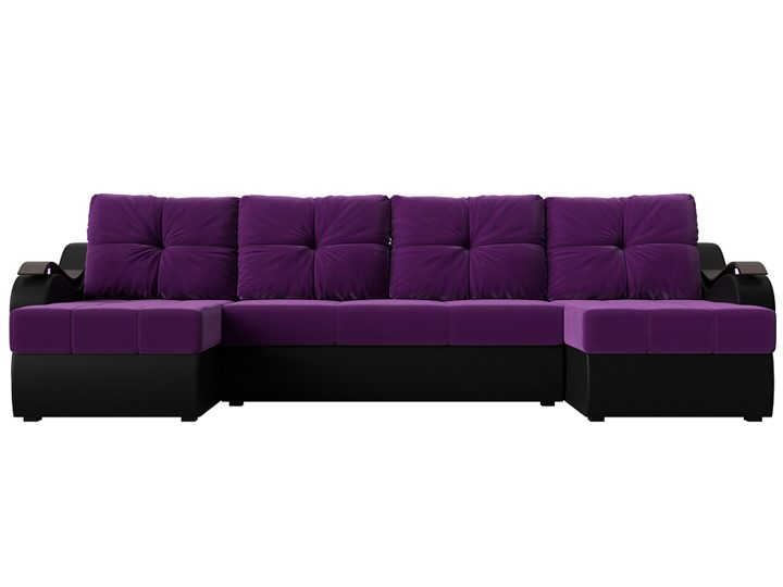 П-образный диван Меркурий П, Фиолетовый/черный (вельвет/экокожа) во Владивостоке - изображение 1