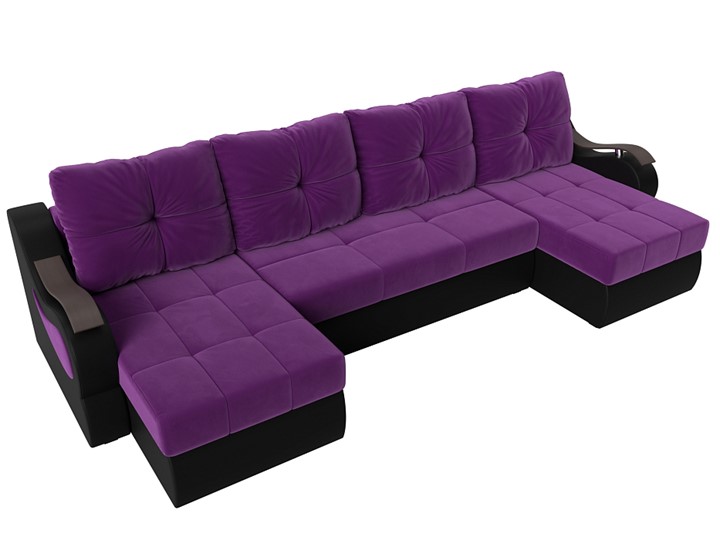 П-образный диван Меркурий П, Фиолетовый/черный (вельвет/экокожа) во Владивостоке - изображение 4