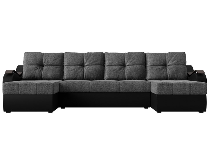 П-образный диван Меркурий П, Серый/черный (рогожка/экокожа) в Уссурийске - изображение 1