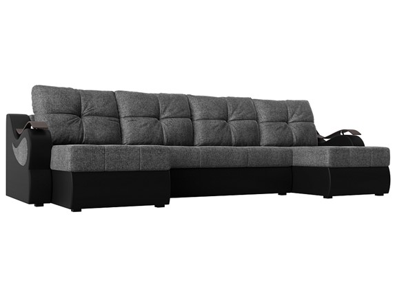 П-образный диван Меркурий П, Серый/черный (рогожка/экокожа) во Владивостоке - изображение