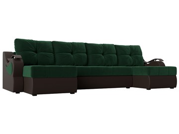 П-образный диван Меркурий П, Зеленый\Коричневый (Велюр\Экокожа) в Находке