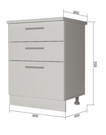 Кухонная тумба 3 ящика Н3Я 60, Сатин/Белый в Артеме - изображение