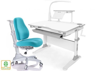Растущая парта + стул Mealux EVO Evo-30 G (арт. Evo-30 G + Y-528 KBL)/(стол+полка+кресло+чехол+лампа)/белая столешница (дерево), цвет пластика серый в Находке