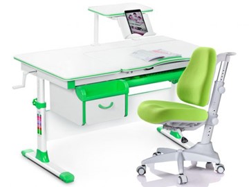 Комплект растущая парта + стул Mealux EVO Evo-40 Z (арт. Evo-40 Z + Y-528 KZ) / (стол+полка+кресло+чехол)/ белая столешница / цвет пластика зеленый в Артеме