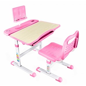 Детский стол-трансформер с подставкой и стулом, Holto SET-17A, Клен+Розовый в Артеме - предосмотр