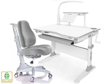 Растущая парта + стул Mealux EVO Evo-30 G (арт. Evo-30 G + Y-528 G) (дерево)/(стол+полка+кресло+чехол+лампа)/ белая столешница (дерево), цвет пластика серый в Находке