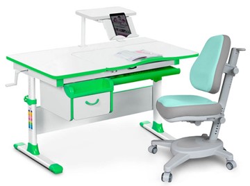 Комплект растущая парта + стул Mealux EVO Evo-40 Z (арт. Evo-40 Z + Y-110 TG) / (стол+полка+кресло) / белый, зеленый, серый в Уссурийске