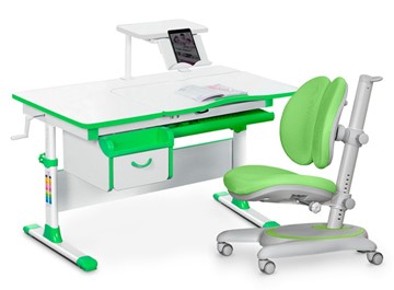 Комплект растущая парта + стул Mealux EVO Evo-40 Z (арт. Evo-40 Z + Y-115 KZ) / (стол+полка+кресло+чехол), белый, зеленый во Владивостоке - предосмотр