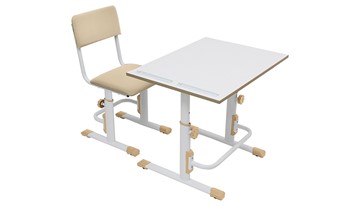 Растущий комплект мебели POLINI Kids Растущая парта-трансформер М1 и стул регулируемый L Белый-макиато в Артеме - предосмотр