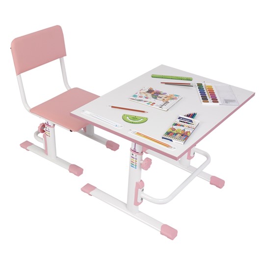 Комплект детской мебели POLINI Kids Растущая парта-трансформер М1 и стул регулируемый L Белый-розовый в Артеме - изображение 1