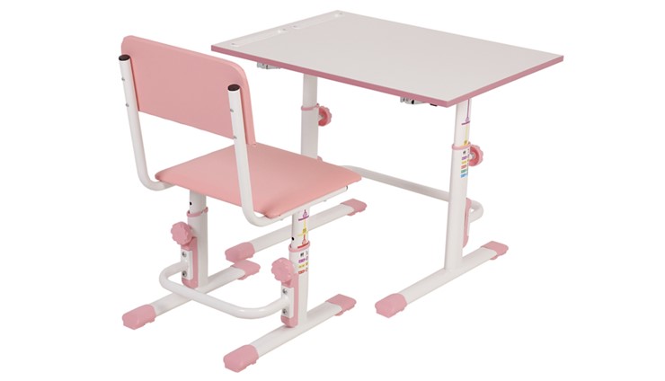 Комплект детской мебели POLINI Kids Растущая парта-трансформер М1 и стул регулируемый L Белый-розовый в Артеме - изображение 2