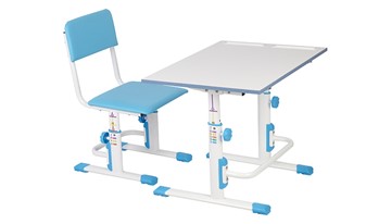 Растущий комплект мебели POLINI Kids Растущая парта-трансформер М1 и стул регулируемый L Белый-синий в Артеме - предосмотр
