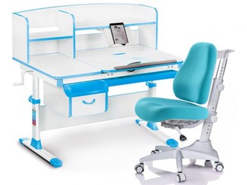 Комплект растущая парта + стул Mealux-EVO Evo-50 BL (арт. Evo-50 BL + Y-528 KBL) / (стол+полка+кресло) / белая столешница / цвет пластика голубой в Артеме