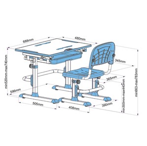 Растущая парта + стул Karo Blue в Артеме - предосмотр 4