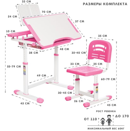 Детский стол-трансформер RIFFORMA SET-17A, розовый во Владивостоке - изображение 9