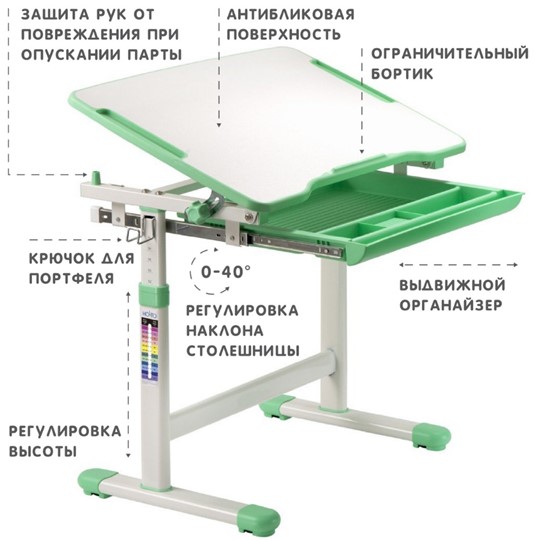 Растущая парта SET Holto-2 зеленый во Владивостоке - изображение 6