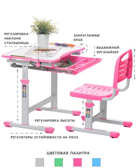Комплект растущей мебели SET Holto-2А розовый во Владивостоке - изображение 3