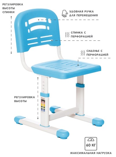 Растущие парта + стул SET HOLTO-17А, голубой в Артеме - изображение 4
