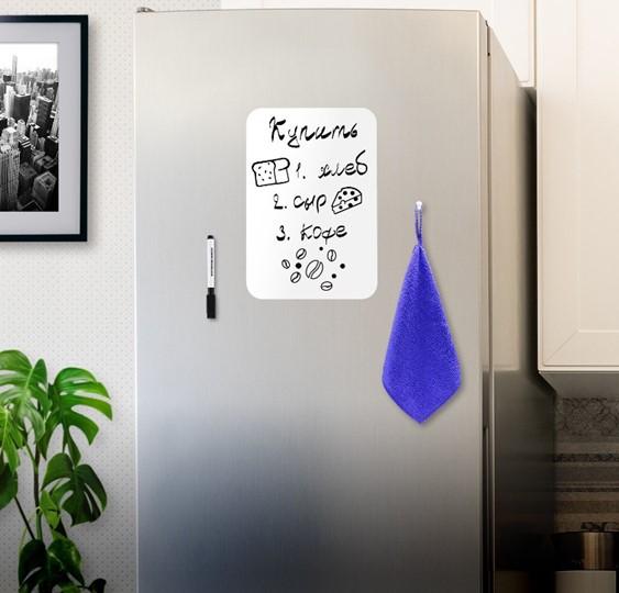 Магнитно-маркерная доска на холодильник BRAUBERG, 30х21 см с маркером, магнитом и салфеткой в Уссурийске - изображение 2